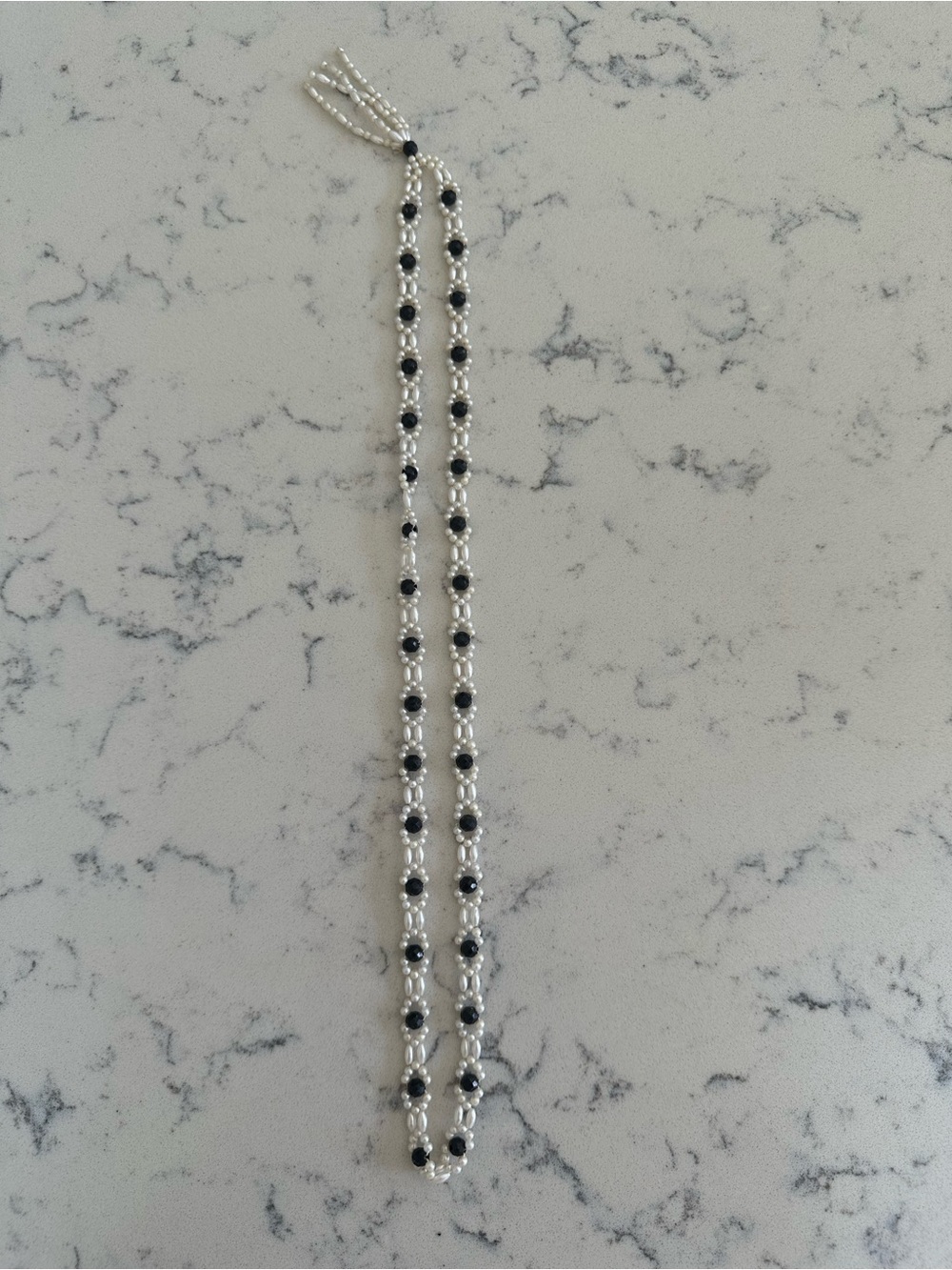 Vintage Black and White Bead Strand Necklace